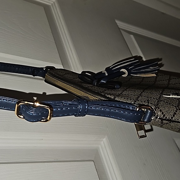 Lunamoon Womens Adjustable Crossbody Strap Navy Gray Diamond Pattern Bag - Picture 4 of 10